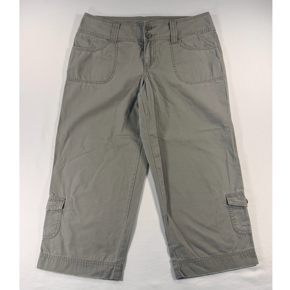 SO Womens Cargo Capri Pants Size 7 Gray Cotton Ripstop Mid Rise Crop Trousers